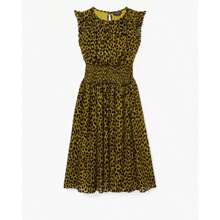 Spade | Modern Leopard Ocked Waist Dress - Chartreuse - View 1