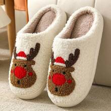Pantoufles molles en peluche de renne de Noël d'automne/hiver, unisexe, chaudes, antidérapantes, pour couple, pour intérieur