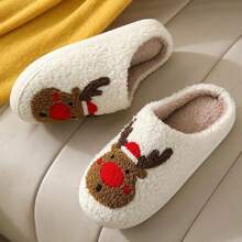 Pantoufles molles en peluche de renne de Noël d'automne/hiver, unisexe, chaudes, antidérapantes, pour couple, pour intérieur