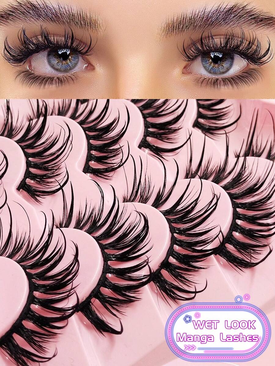 Asiteo 5 Pairs Dramatic Cartoon Style False Eyelashes, Glossy Finish, Cartoon Eyelashes, Cosplay Spiky Eyelashes, Delicate & Thick Faux Mink Doll Eyelashes, Lash Extension Effect, Lashes, False Eyelashes