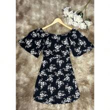 Women's Short Bat Sleeve Dress Flower Print Beach Fashion Travel - 黑色 - 查看 4