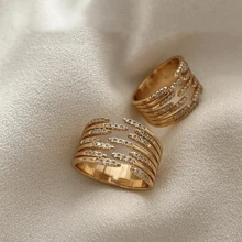 VKHK 1 件奢华闪亮水钻 3A 方晶锆石可调节多层戒指，适合女性日常和婚礼佩戴，礼物 - 多層滿鑽戒指 - 查看 8