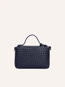 DK DKMG 1pc PU Faux Woven Lightweight Zippered Small Tote & Crossbody Bag, Fashion Gift For Women, Suitable For Holidays & Everyday Use
