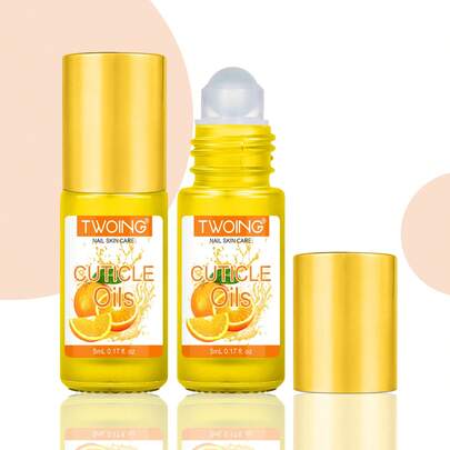 TWOING 5ml Cuticle Oil, Cuticle Nourishing Oil, Containing Jojoba Oil, Grape Seed Oil, Vitamin E And Squalane, Strengthens Cuticles, Suitable For Daily Use, Portable, Orange Scent Nails