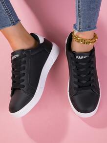Women's Platform Casual Sneakers, Lightweight Breathable Soft Sole Anti-Slip Comfortable Classic Lace-Up Fashion Workout Shoes - Black and White - View 3