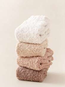 3 pares/paquete Calcetines de tobillo de coral sólido de felpa de silicona antideslizante para mujeres, calcetines suaves y acogedores para el hogar - Multicolor - Ver 3