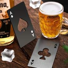30 Stück Poker Karten Flaschenöffner Set, inklusive 10 Pik Ass Flaschenöffner, 10 Stück Organzabeutel, 10 Stück Dankeskarten, Geschenke für Trauzeugen für Hochzeit, Geburtstag, Bridal-Shower (Silber und Schwarz)