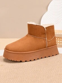 Stivali da neve con suola spessa marrone da donna, scarpe sportive da esterno, antiscivolo, resistenti all'usura, stivali alla caviglia alla moda con fodera in pelliccia