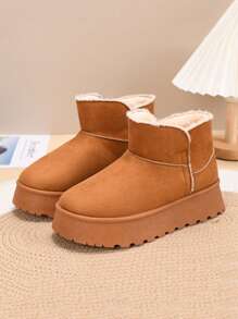 Stivali da neve con suola spessa marrone da donna, scarpe sportive da esterno, antiscivolo, resistenti all'usura, stivali alla caviglia alla moda con fodera in pelliccia