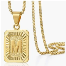 A-Z 字母吊坠项链，不锈钢镀金首字母链项链，男女皆宜，是圣诞节/派对的理想配饰 - 金色 - 查看 22