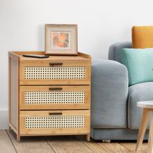 MoNiBloom Boho Nightstand With 3 Drawers Rattan Pattern Modern End Table, 20" Bamboo Sofa Side Table Bedside Table For Small Space, Accent Side Table Chest Of Drawers For Bedroom Living Room - 自然的 - 查看 2