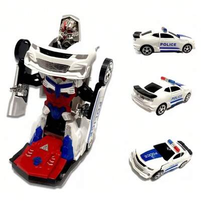 CARRO BATE E VOLTA POLICIA TRANSFORME ROBO COM SOM E LUZ A PILHA NA CAIXA