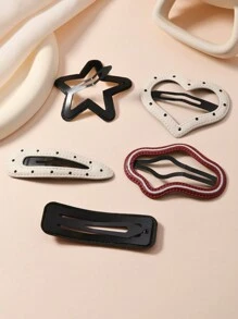 5 件/套女孩红白镂空发夹，百搭百搭波尔卡圆点刘海发夹，女孩 BB 夹，适合散落的头发 - 彩色 - 查看 3