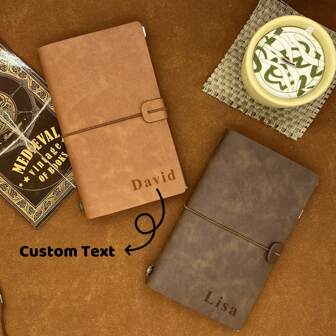 1pc Multifunctional Vintage Notebook, Customizable Name Laser Engraved Bands, Built-In Card Slots & Storage Pouch, Ideal Gift For Back To School, Graduation, Halloween, Christmas Back To School,Multi-Functional,Ornamental,Reusable,Modern,Colorful,Cute,Vintage,Cartoon,Kawaii,Custom,Personalized,Unique,Customized,Workers,Clients,Students,For Business/Work/Office,For School