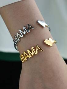 1件装 MAMA 字母心形开口手镯，18K金/铂金不锈钢可调节开口手镯，母亲节时尚饰品礼物 - Mama - 查看 2