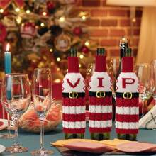 1/3/4 件圣诞字母针织红白条纹瓶套装饰适用于餐厅派对节日、瓶子礼品套装、家居装饰、餐厅、酒吧、咖啡厅、婚礼、派对装饰、朋友礼物、圣诞礼物、新年礼物。、圣诞礼物、圣诞快乐