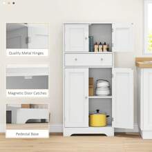 HOMCOM Kitchen Cupboard, Modern Freestanding Kitchen Storage Cabinet With Doors And Shelves, Kitchen Cabinet With Drawer And Adjustable Shelf, White - White - View 7