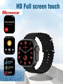Microwear Reloj inteligente Ultra 3 para hombres y mujeres con llamadas Bluetooth y chat por voz, pantalla OLED de 2.2", rastreador de actividad física con podómetro/medición de presión arterial/frecuencia cardíaca/monitor de sueño, reloj inteligente para teléfonos Android e iOS, resistente al agua IP68, reloj deportivo negro - Negro - Ver 1