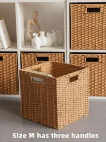 手工编织卡其色折叠收纳盒 – 衣柜衣物玩具收纳整理盒、立方体置物架收纳箱、客厅收纳盒、卧室梳妆台收纳盒、玄关杂物收纳盒 | 多功能家居杂物收纳整理盒