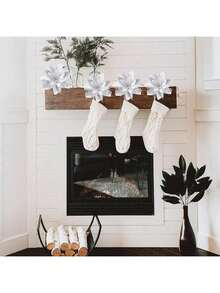 圣诞一品红人造花装饰 5.5 英寸圣诞树花环花环装饰 5 件闪光花饰装饰 适用于圣诞节新年婚礼派对装饰品、圣诞装饰、圣诞节、房间装饰、厨房、圣诞树 - 彩色 - 查看 7