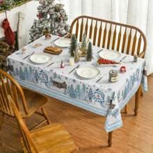1pc Rectangular Christmas Tablecloth, Christmas Tree & Snowman Decorative Washable Table Cover For Dining Room, Kitchen, Party, Picnic, Home Decor