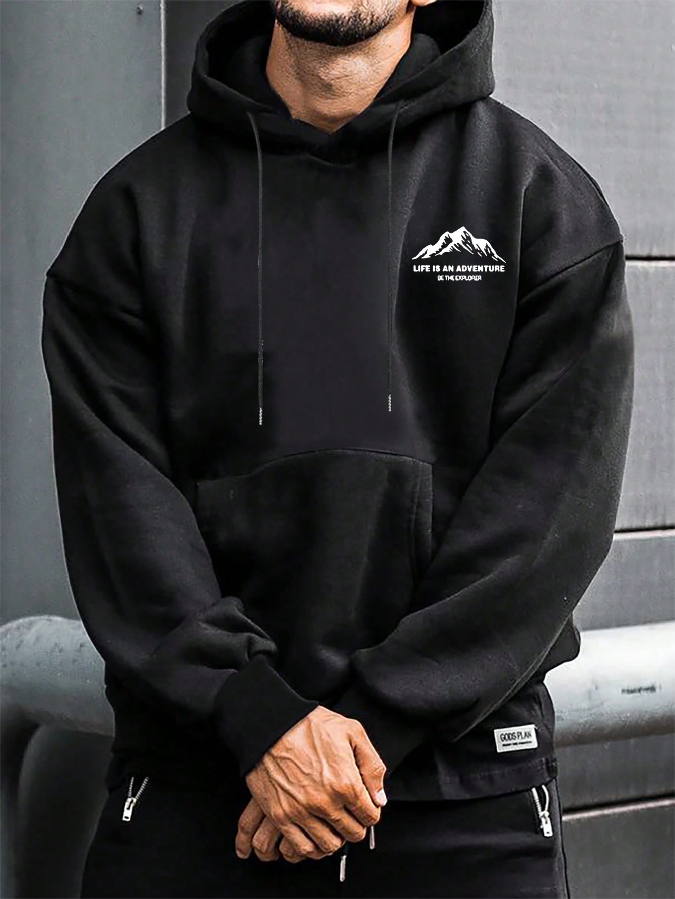 Men's Simple Print Long Sleeve Hoodie