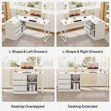 Tribesigns L-Shaped Computer Desk With Drawers And Shelves, Reversible White Corner Office Desk With Storage Cabinet, Modern Study Writing Table For Home Office, Bedroom - 白色 - 查看 9
