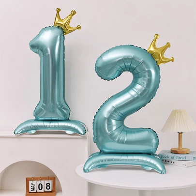 1pc 42" Blue Standing Base Crown Number 0-9 Anniversary Birthday Party Festival Wedding Decoration