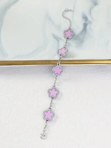 1 件优雅合金单面 5 瓣水钻镶嵌手链适合女性日常佩戴 - 五葉草手鍊 - 查看 24