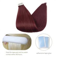 Lsybeauty 20pcs Straight Tape In 100% Remy Human Hair Extension For Salon  Multicolor  Color Wine Red 99J# 16-26 Inches Silk Straight Seamless Skin Weft Hair Extension Tape In Hair Tape Ins Hair Extentions - S99J - 查看 5