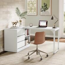 Tribesigns L-Shaped Computer Desk With Drawers And Shelves, Reversible White Corner Office Desk With Storage Cabinet, Modern Study Writing Table For Home Office, Bedroom - 白色 - 查看 3