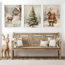 Christmas Prints Gallery Wall Set Of 3 Christmas Paintings Printable Home Decor Of Santa Claus Christmas Painting ,Wall Canvas Decoration, Ideal Gifts For Hallway Bedrooms And Living Room Christmas Decorations Room Decor - Multicolor - View 9