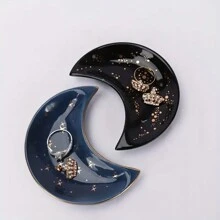 陶瓷新月珠宝托盘，半圆形装饰盘，适用于家居装饰、节日、生日、派对 - 独特的个性化星夜设计 - 彩色 - 查看 1