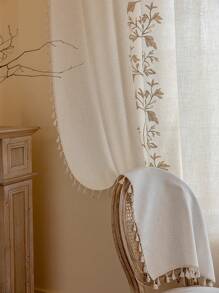 1 Stück Herbst ästhetischer bestickter Blattverhang, halbtransparent, mit Quasten, für Küche, Raumteiler, Alltagsdekoration Zuhause, geeignet für Küche, Esszimmer, Wohnzimmer, Arbeitszimmer, Schlafzimmer, Balkon, Café, Thanksgiving- und Erntefest-Dekoration