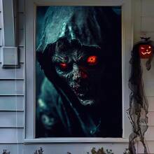 1 pièce Rideau de fenêtre en polyester avec squelette d'Halloween - Atmosphère horrifique, décoration de pièce de maison