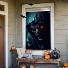 1 pièce Rideau de fenêtre en polyester avec squelette d'Halloween - Atmosphère horrifique, décoration de pièce de maison