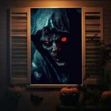 1 pièce Rideau de fenêtre en polyester avec squelette d'Halloween - Atmosphère horrifique, décoration de pièce de maison