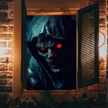 1 pièce Rideau de fenêtre en polyester avec squelette d'Halloween - Atmosphère horrifique, décoration de pièce de maison