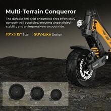 Ausom Leopard Off-Road Electric Scooter, 1000W Motor, 20.8Ah Battery, 34MPH Speed, 52-Mile Range, Foldable Commute Sport E-Scooter W/10'' Off Road Tires, LCD Display & Removable Seat, Dual Disk Brakes & Suspension - 黑色 - 查看 8