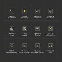 Ausom Leopard Off-Road Electric Scooter, 1000W Motor, 20.8Ah Battery, 34MPH Speed, 52-Mile Range, Foldable Commute Sport E-Scooter W/10'' Off Road Tires, LCD Display & Removable Seat, Dual Disk Brakes & Suspension - 黑色 - 查看 3