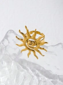 1pc Mazuer Vintage Summer Beach Sea Alloy Oversized Statement Ring, Gold-Tone, Fashionable & Elegant Design For Women, Suitable For Dating, Teacher's Day, Graduation, Thanksgiving, Parties, Daily Commute, Vacation - Yellow Gold - View 3