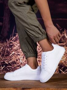 男女通用厚底休闲白色运动鞋