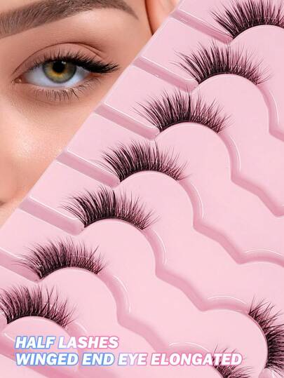 Asiteo Asiteo 7 Pairs Half Lashes Natural Look False Eyelashes Cat Eye Wispy Natural Half Eyelashes Clear Band Lashes Strip Lashes,Lashes,Eyelashes,Fake Lashes