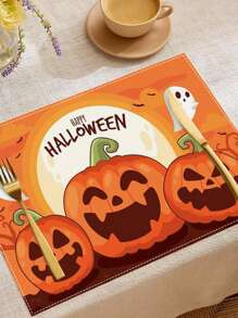 1pc Halloween Table Mat Pumpkin Design Placemat, Holiday Restaurant Decoration Heat Insulation Pad