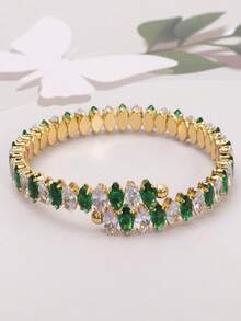1 chiếc vòng tay thép titan zirconia hình học có thể điều chỉnh, trang sức thời trang cho phụ nữ - Đen và trắng - Xem 7