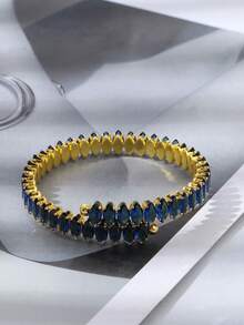 1 chiếc vòng tay thép titan zirconia hình học có thể điều chỉnh, trang sức thời trang cho phụ nữ - Đen và trắng - Xem 5
