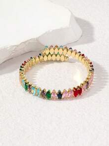 1 chiếc vòng tay thép titan zirconia hình học có thể điều chỉnh, trang sức thời trang cho phụ nữ - Đen và trắng - Xem 3