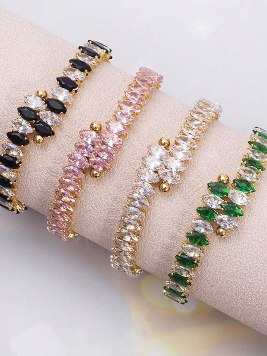 1 chiếc vòng tay thép titan zirconia hình học có thể điều chỉnh, trang sức thời trang cho phụ nữ - Đen và trắng - Xem 1