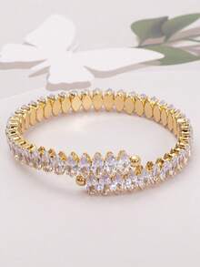 1 chiếc vòng tay thép titan zirconia hình học có thể điều chỉnh, trang sức thời trang cho phụ nữ - Đen và trắng - Xem 9