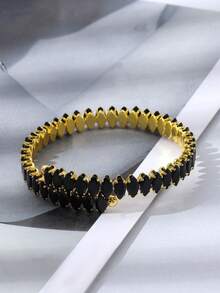 1 chiếc vòng tay thép titan zirconia hình học có thể điều chỉnh, trang sức thời trang cho phụ nữ - Đen và trắng - Xem 4